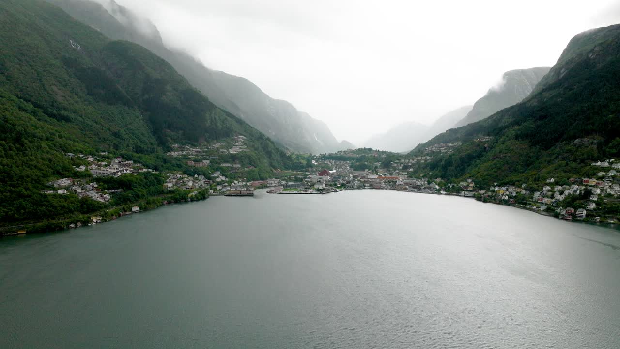 Aerial View of a Fjord Town in Norway