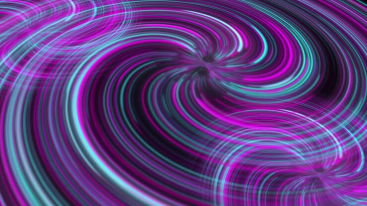 Fundo abstrato neon de movimento em loop de brilho gráfico em espiral de fantasia no espaço profundo com um buraco negro no centro.