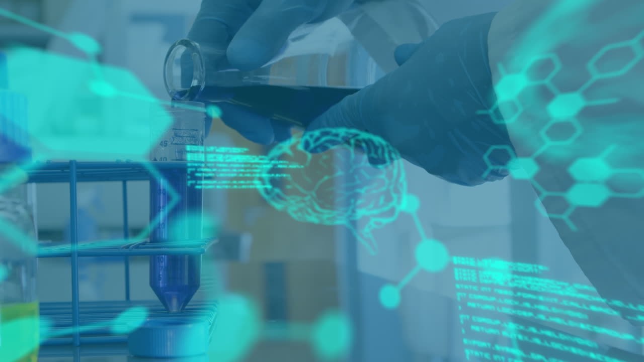 animación del procesamiento de datos sobre el científico en el laboratorio