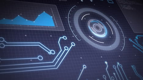 animation of data processing with scope scanning on black background