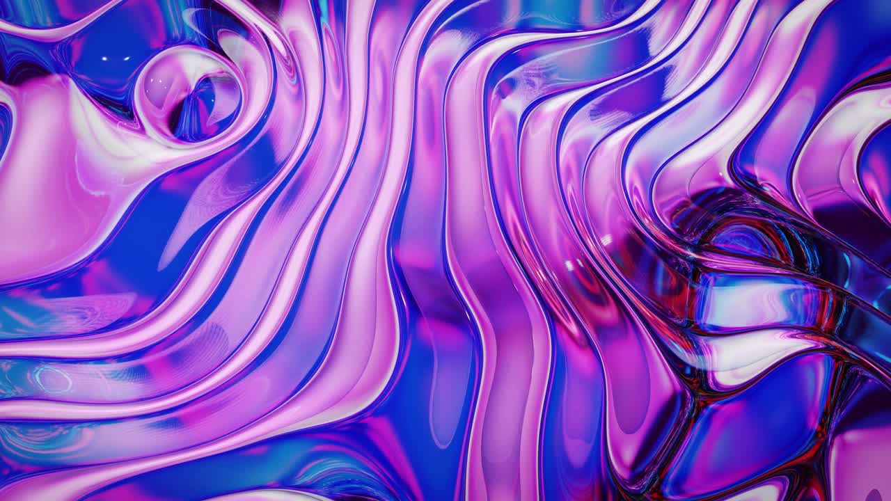 fondo fluido iridescente abstracto en bucle. hermosa superficie de vidrio ondulado de líquido con patrón, color de gradiente y ondas de flujo en él. bg creativo brillante con animación suave y suave.