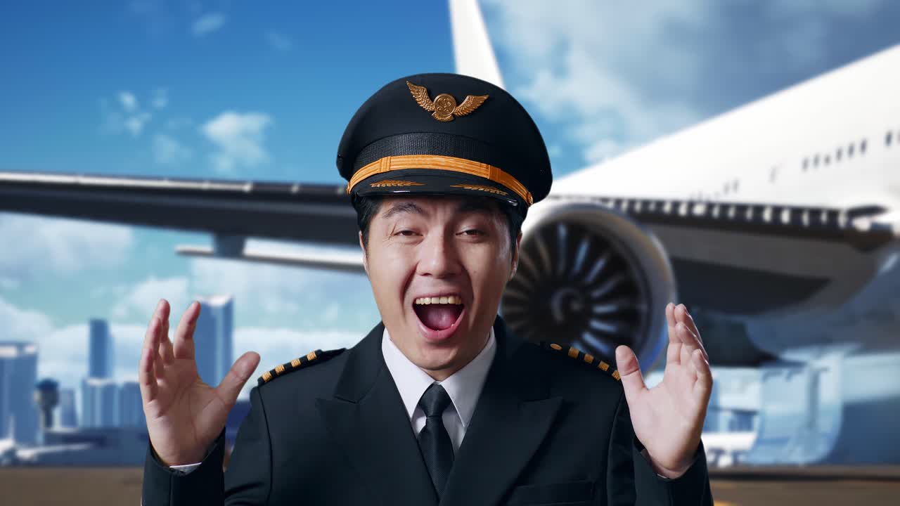 공항 에서 흥분 한 조종사