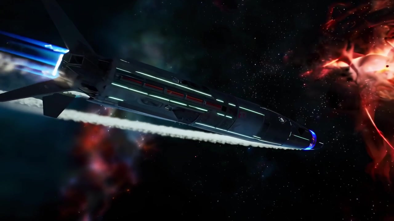Futuristisches Raumschiff entkommt einer massiven Supernova-Explosion im tiefen Weltraum
