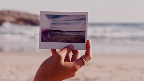 beach photo with instant camera