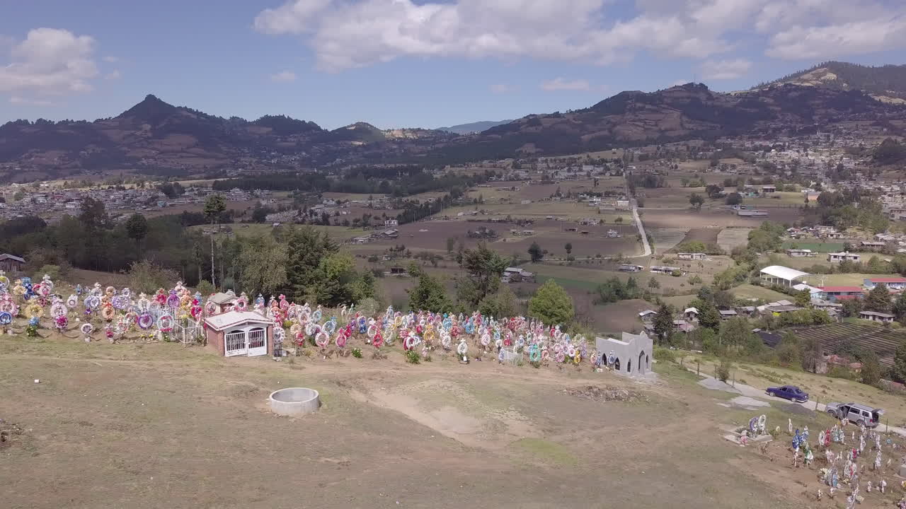 Drone orbiting around a cemetery in a small town in Michoac&aacute;n, Mexico