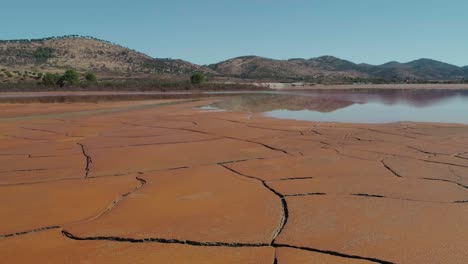 cracks in the surface near the lake in