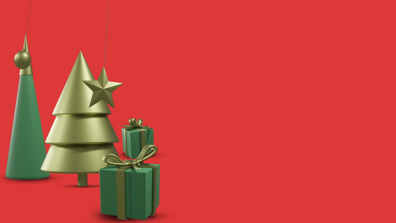 animación de bolos de navidad y decoraciones en fondo rojo con espacio de copia.