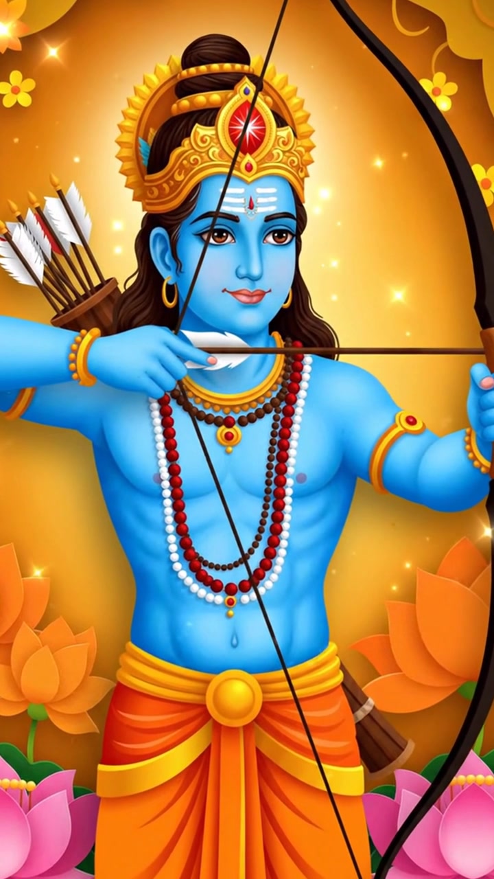 Animazione di Lord Rama che tiene arco e freccia