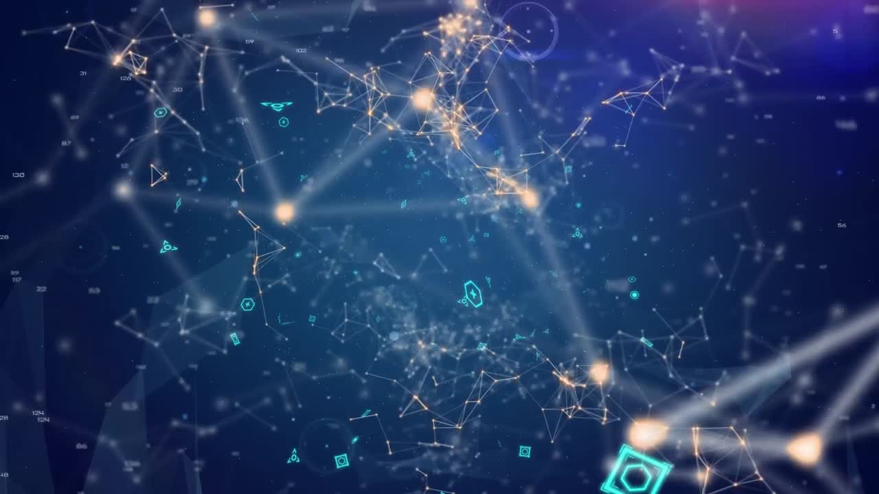 iconos de perfil y líneas asimétricas con símbolos futuristas