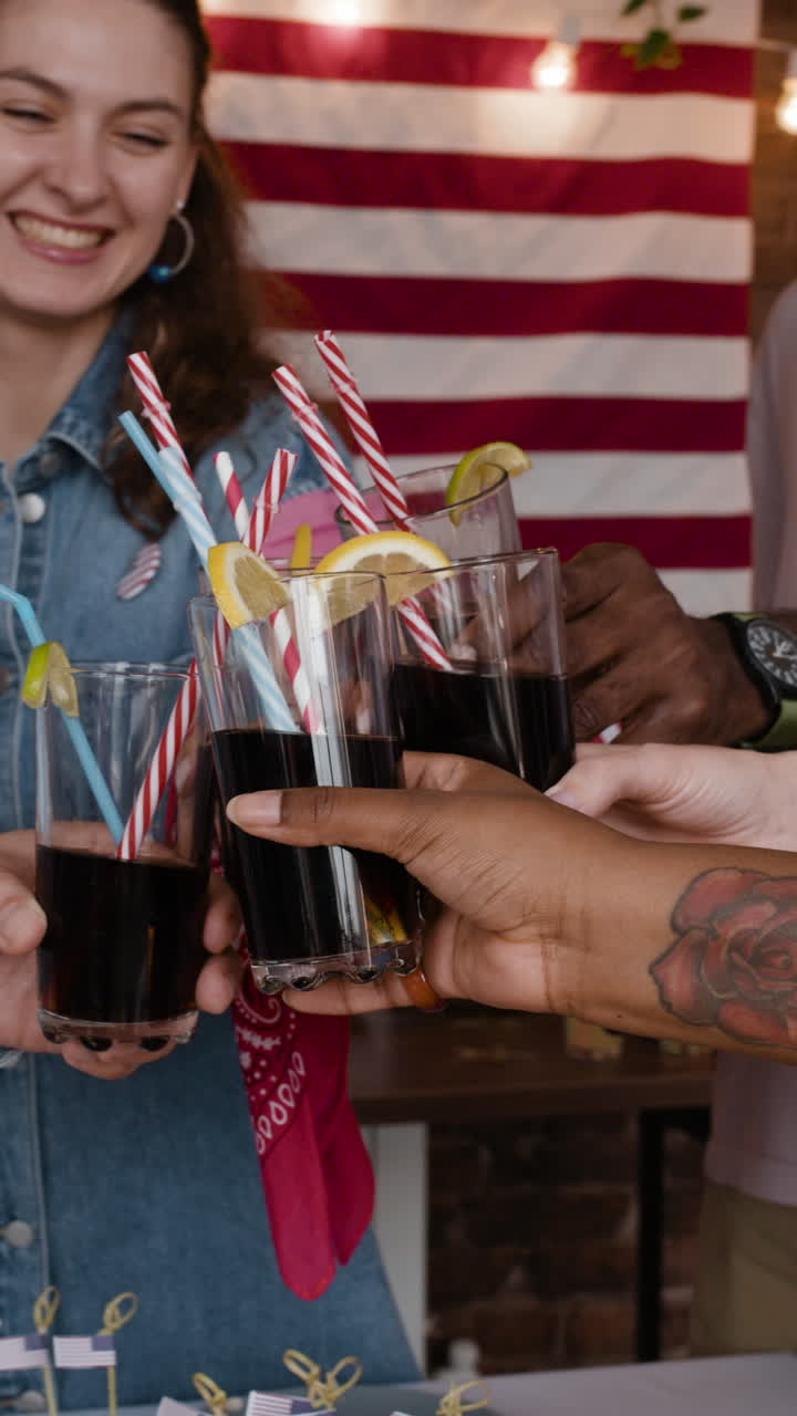 Friends Toasting Drinks at a 4th of July Party