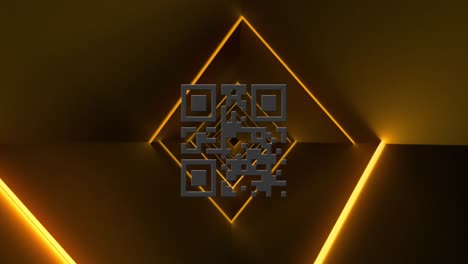 animación de un código qr brillante sobre líneas de neón
