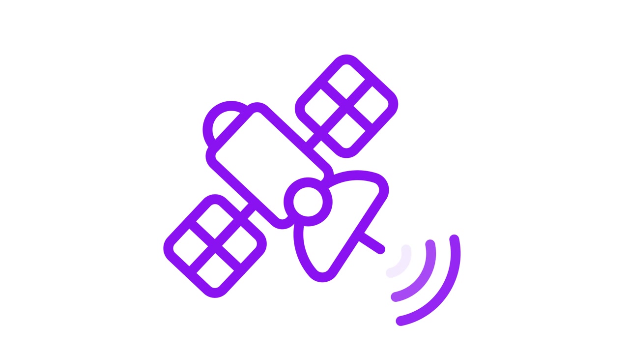 Icono Animado de Satélite de Arte Lineal Morado Transmitiendo Señal