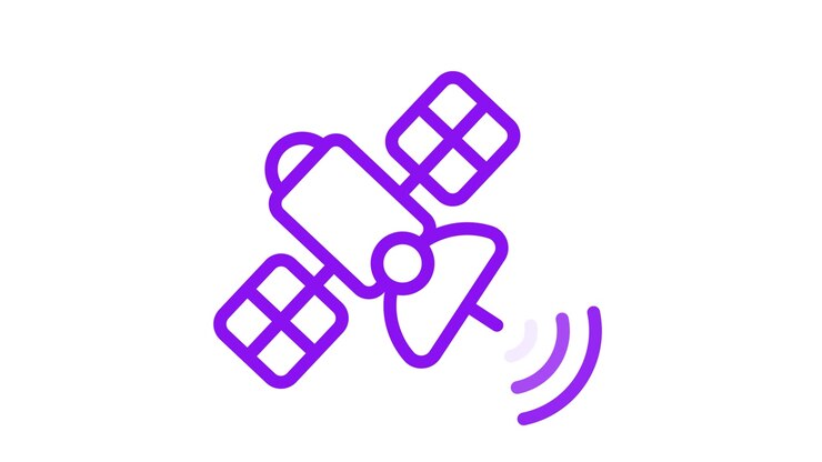 Icona Animata di Satellite Line Art Viola che Trasmette Segnale