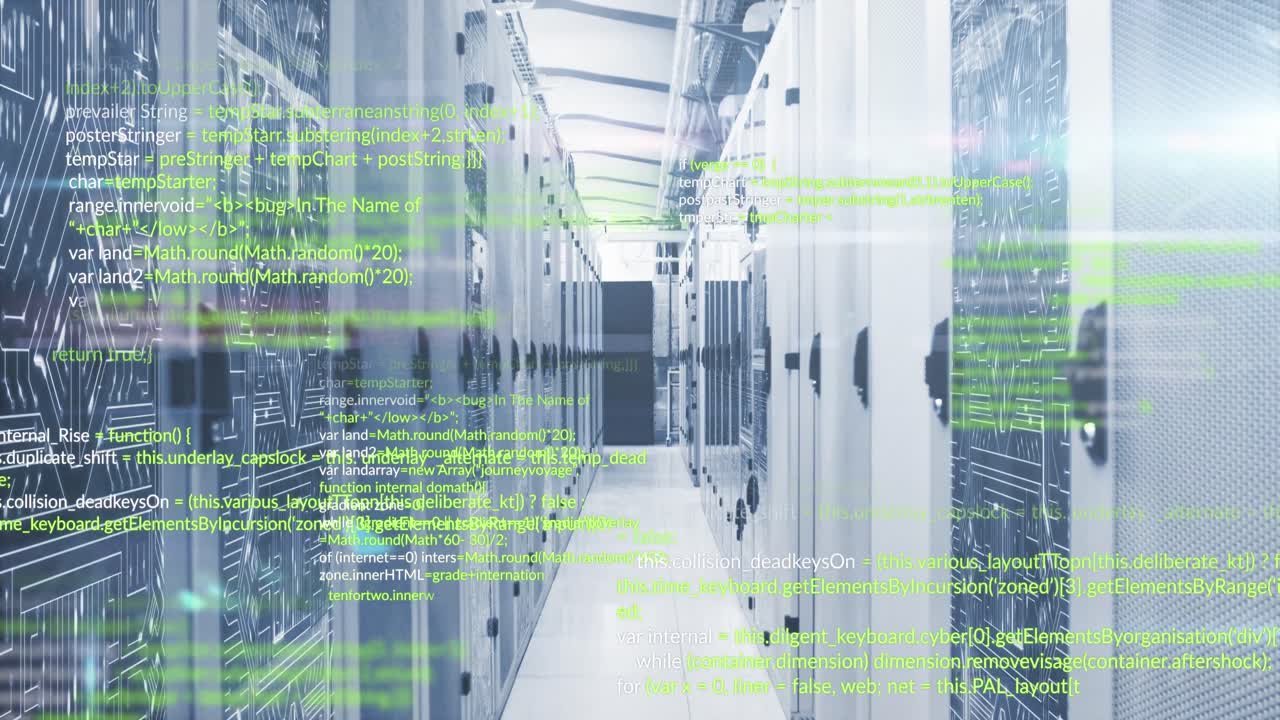 Animation of programming languages and illuminated abstract lines moving on data server systems