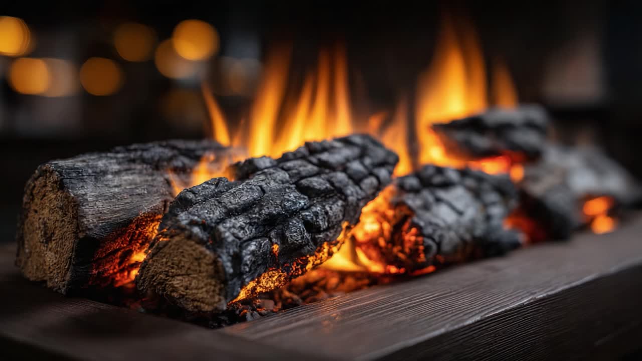 Captivating Flames Emanating from a Set of Charred Logs in a Cozy Fireplace, Creating a Warm and Inviting Atmosphere for Gatherings and Relaxation