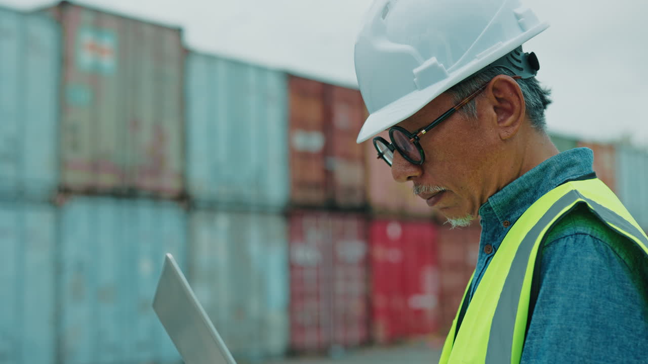 Worker inspecting containers