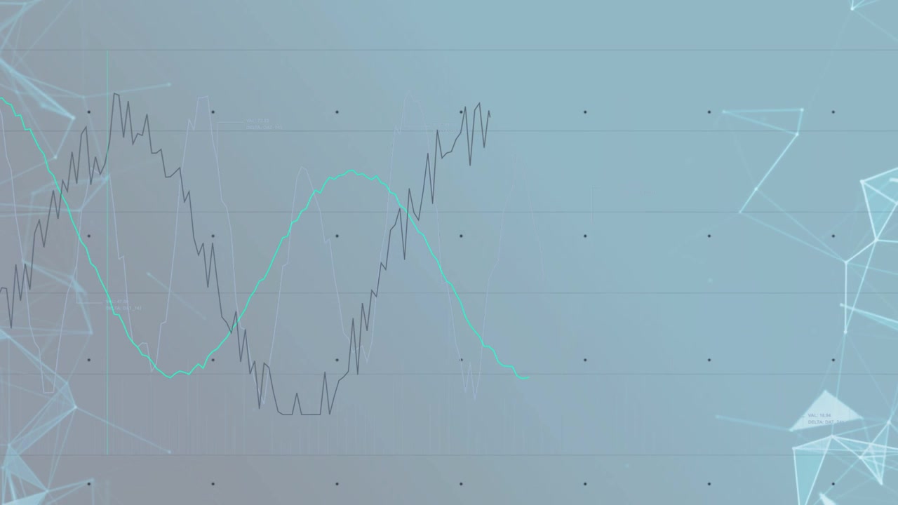 Thin teal trace appearing left edge, jagged dark line drawing and crossing, visualizing data trends