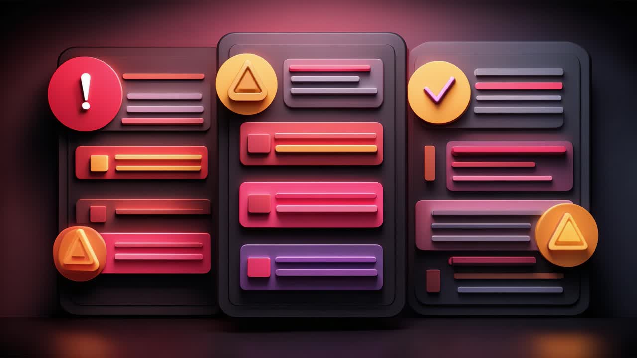 A visually striking representation highlighting a sequence of interactive alerts, notifications, and confirmations, showcasing modern digital communication design elements