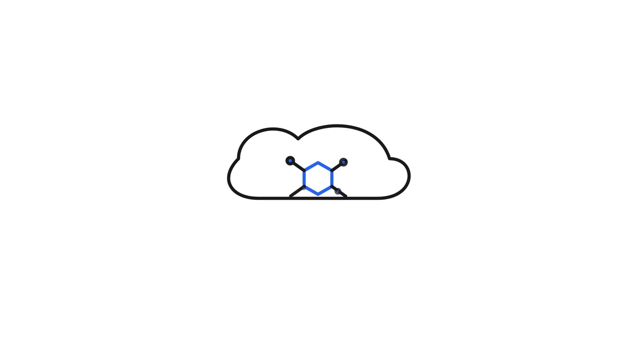 Animated Line Drawing of a Cloud and Hexagon Icon