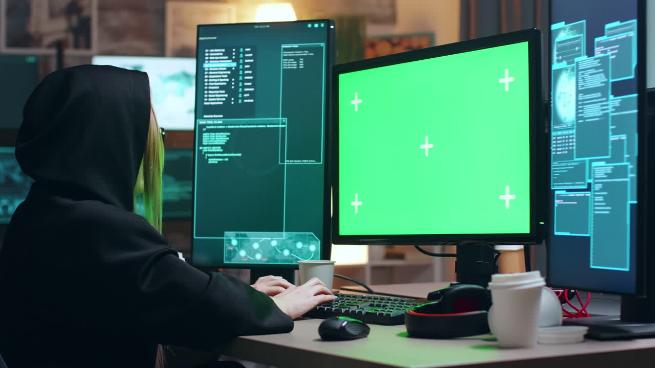 Female cyber terrorist wearing a hoodie