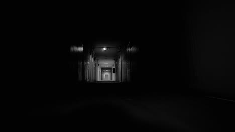 scary paranormal long empty corridor with distortion effects horror thriller scene