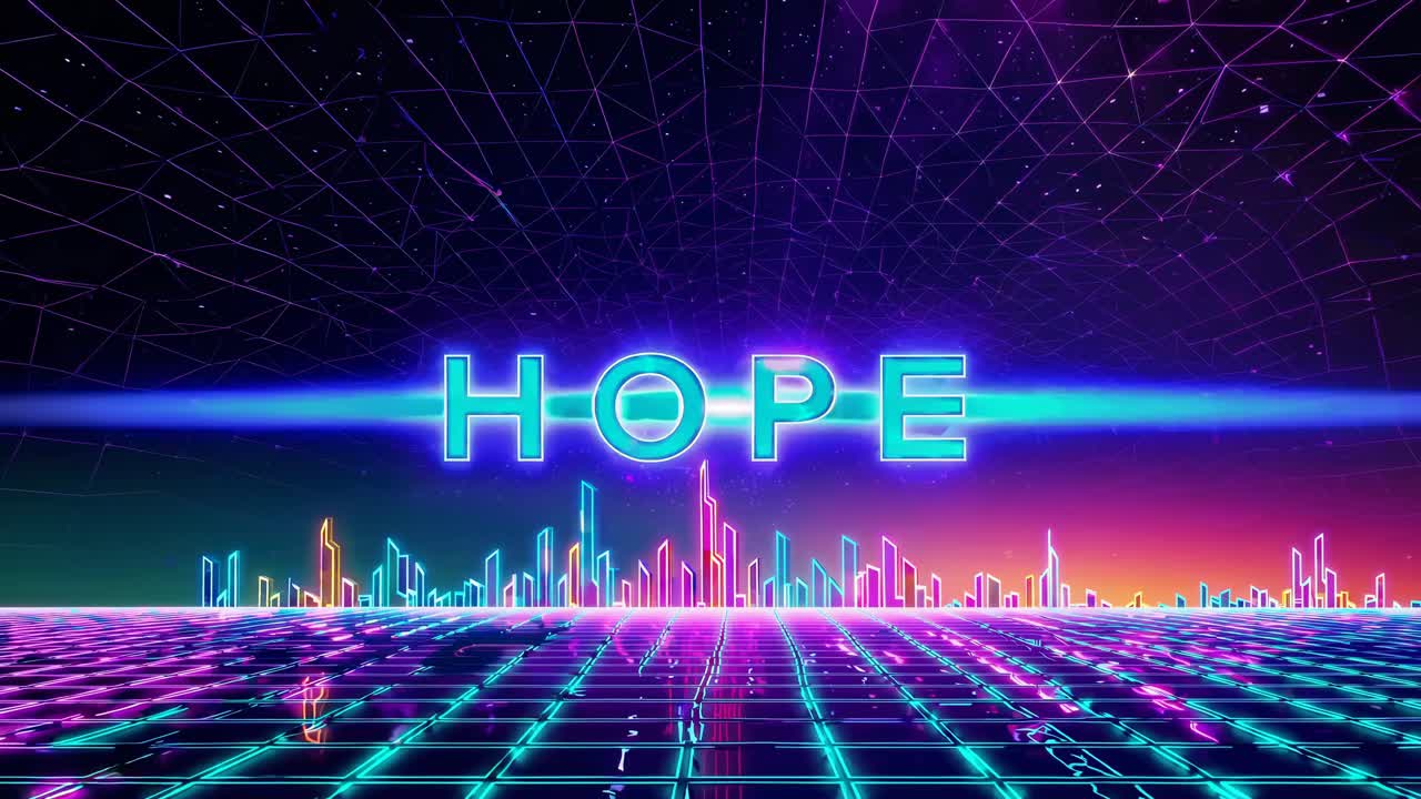 네온 희망적인 사이버 크 도시 풍경