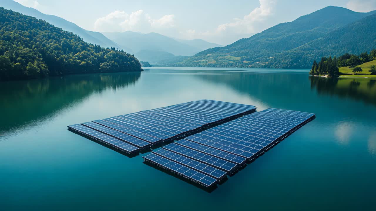 Floating Solar Panels on a Mountain Lake