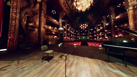 empty stage with microphone and piano in a grand opera house