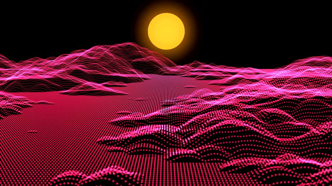 Retro futuristic background footage 1980s style . Digital landscape in a cyber world. Able to loop