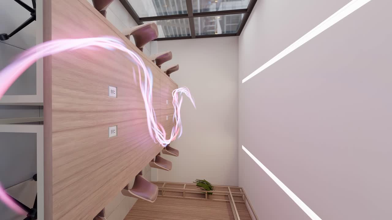 elegante sala de conferencias con elementos de diseño luminosos verticales