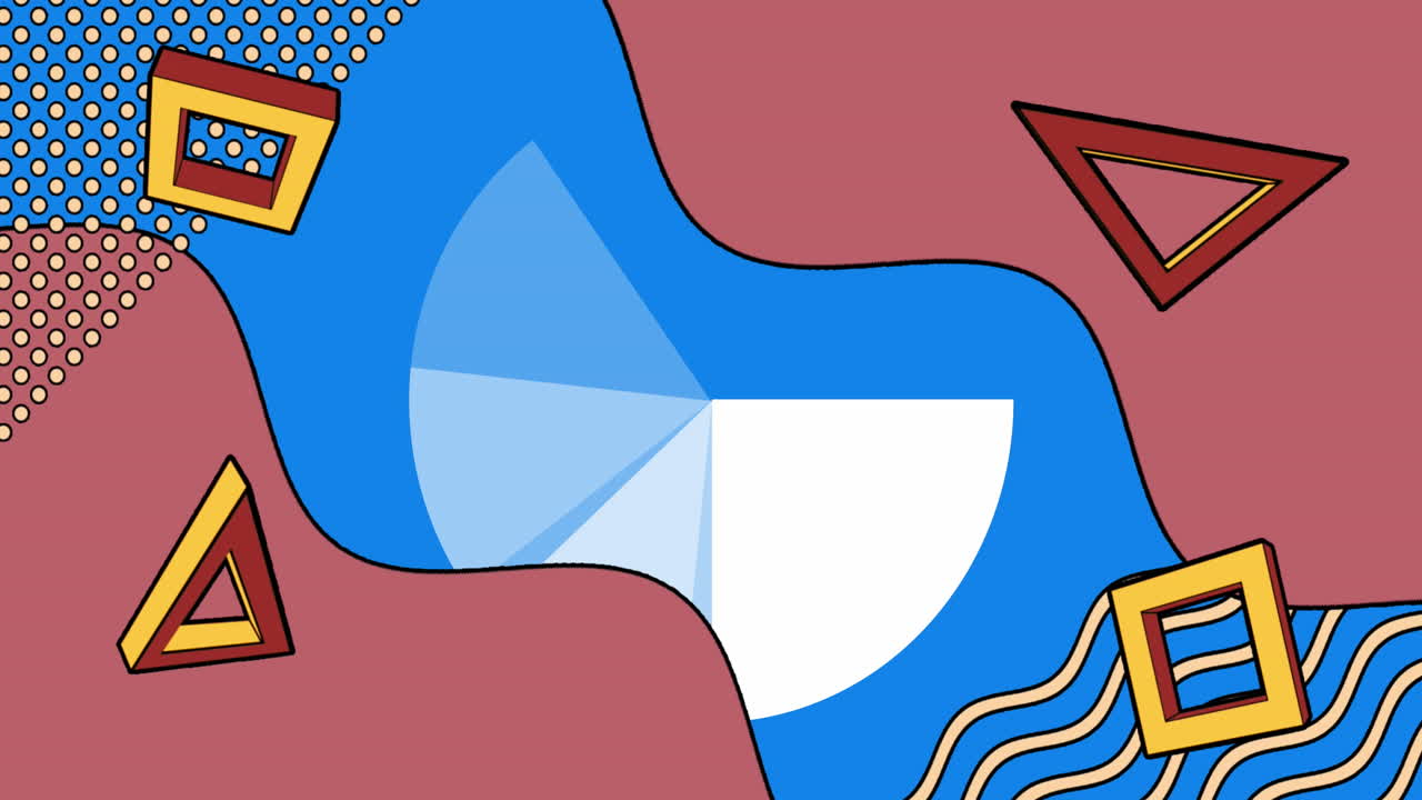 animación de diagramas circulares y formas abstractas sobre fondo azul