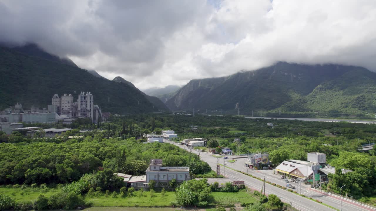 Aerial view of Xincheng Township in Hualien County, Taiwan, entrance to the beautiful Taroko National Park on the east coast of the Island of Taiwan