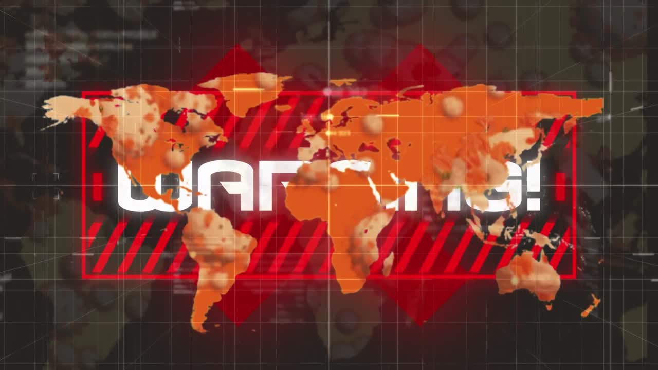 animación de texto y células de covid 19 en el mapa del mundo