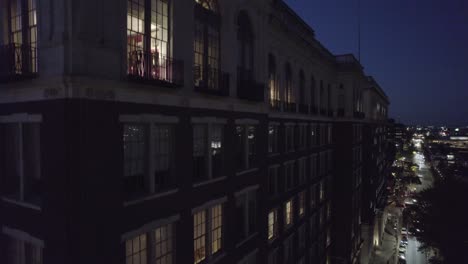 stunning nighttime drone shot of down town club and philadelphia city