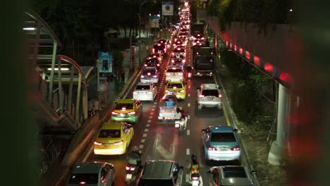 nighttime traffic congestion on an urban road