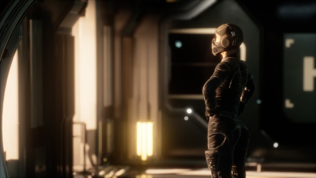 mujer steampunk en una nave espacial futurista