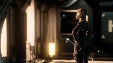 steampunk woman in futuristic space ship