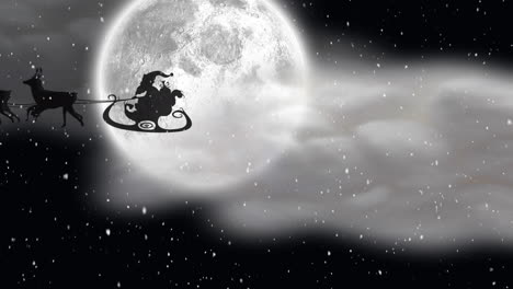 animation of snow falling over santa in sleigh at christmas