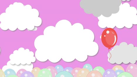 balões a flutuar sobre nuvens.