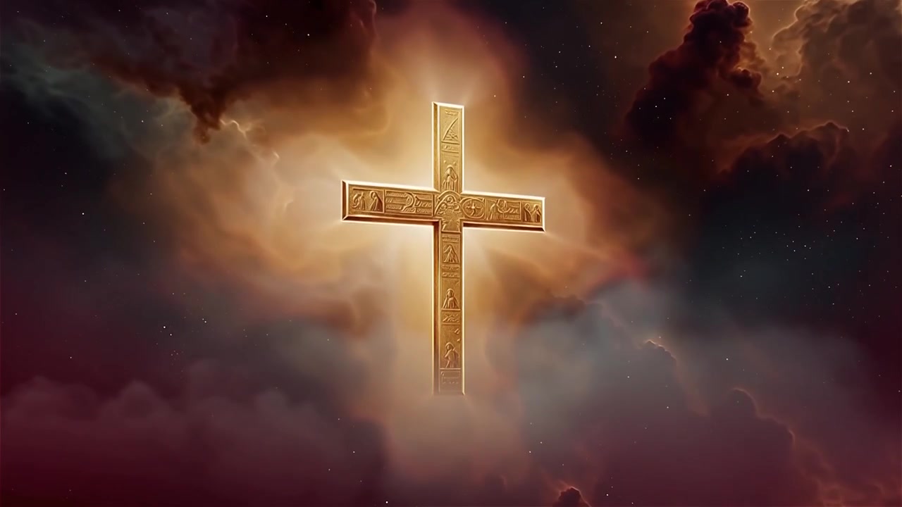 Croce Cristiana Luce Celestiale Sfondo per il Culto.