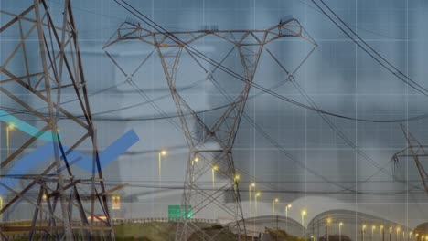 Animation-of-statistics-and-data-processing-with-blue-lines-over-electricity-pylon-and-landscape