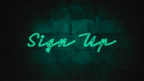 Animation-of-green-neon-style-words-Sign-Up-flickering-on-dark-green-background