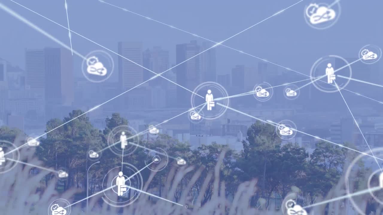 도시 풍경에 대한 연결 네트워크의 애니메이션