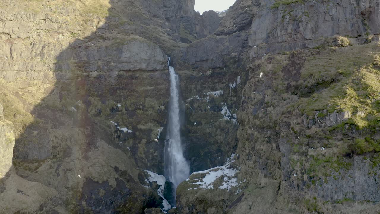 Aerial View of a Majestic Waterfall in Iceland