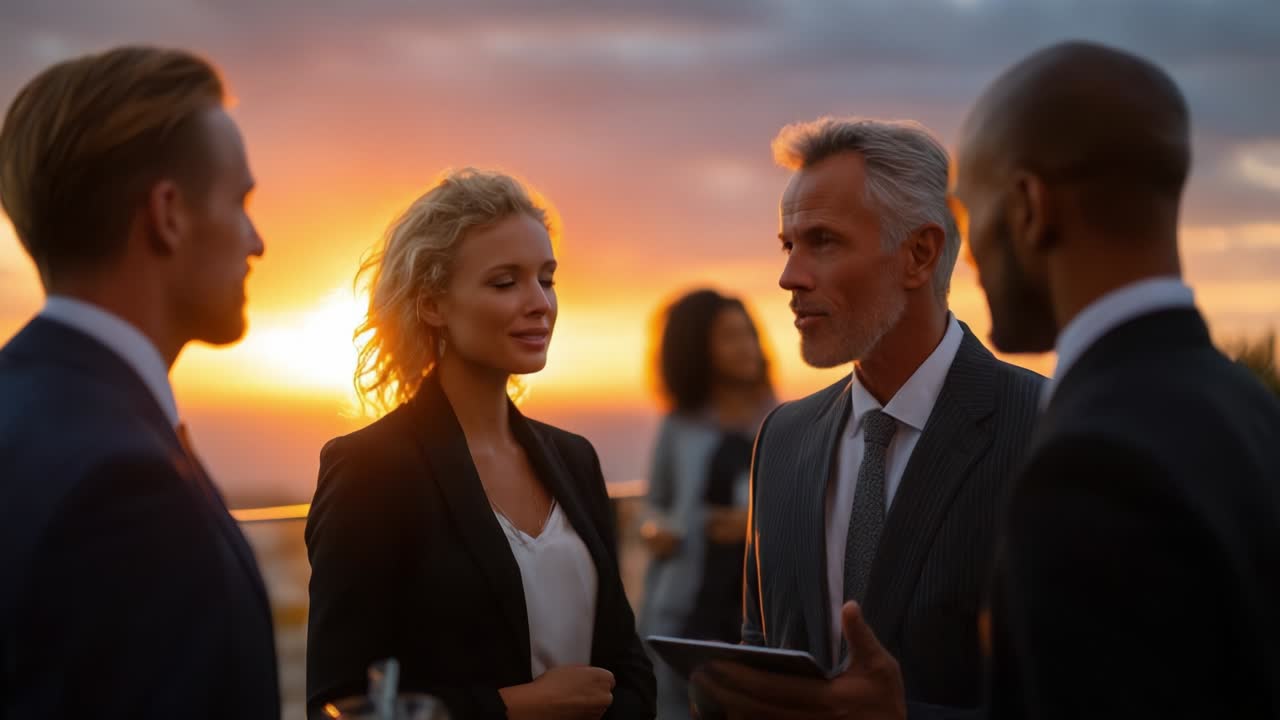 Business Team Meeting at Sunset