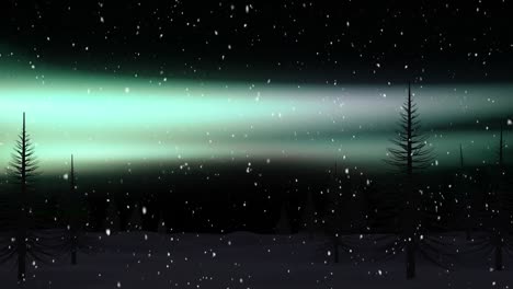 Animation-of-winter-scenery-at-christmas-over-aurora
