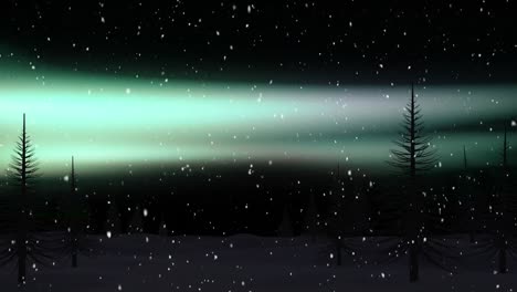 animation of winter scenery at christmas over aurora