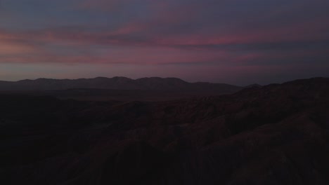 Aerial-footage-of-the-desert-landscape-at-twilgiht