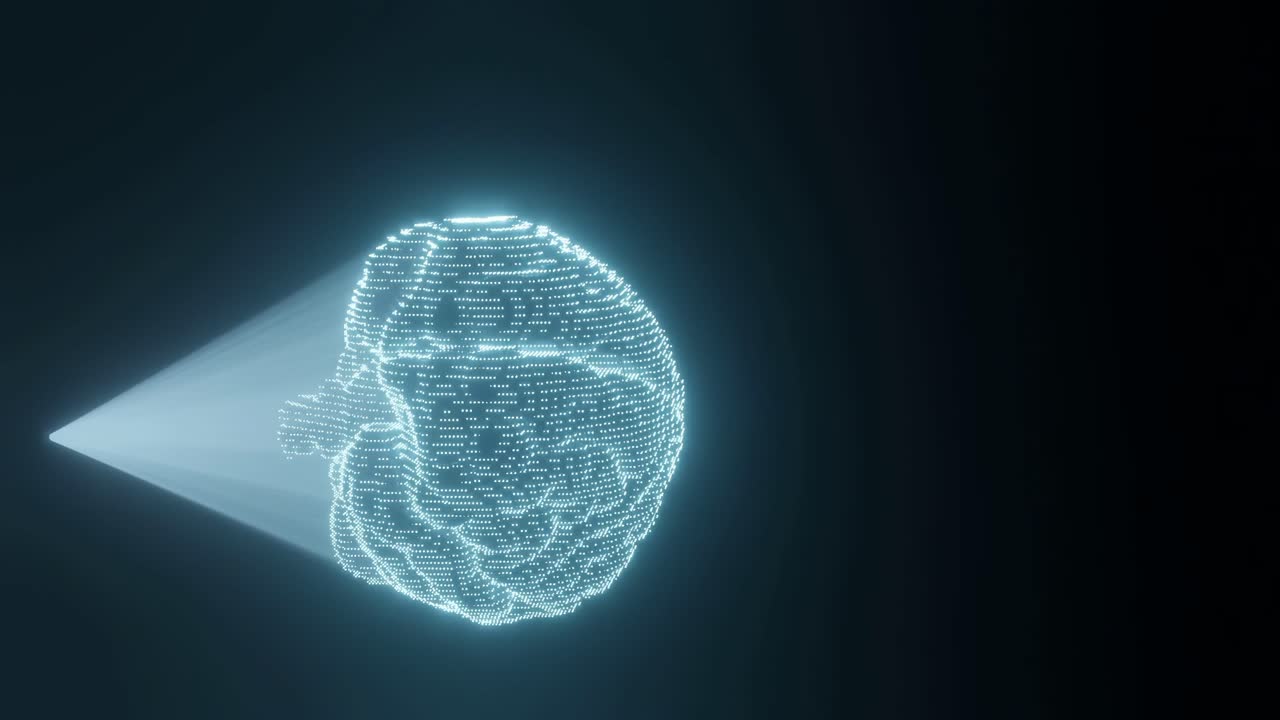 vertical holographic image of brain rotating 360 degrees
