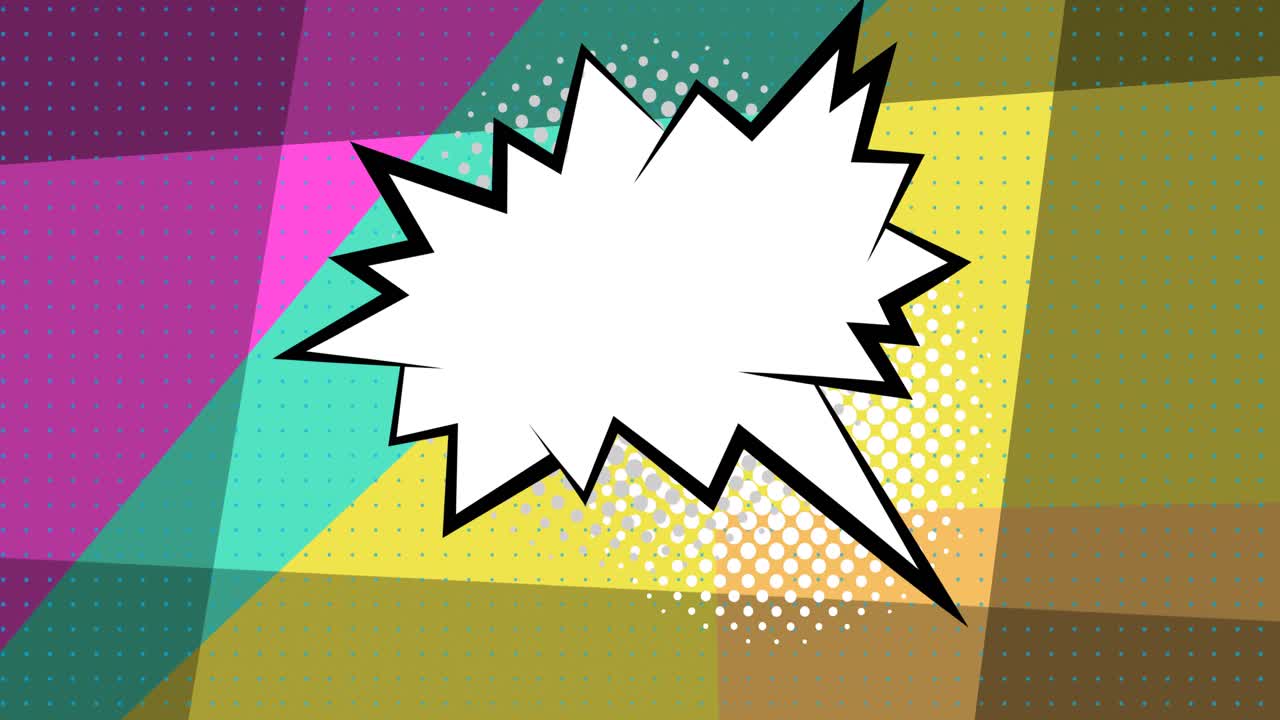 animación de una burbuja de habla sobre un fondo en movimiento de colores